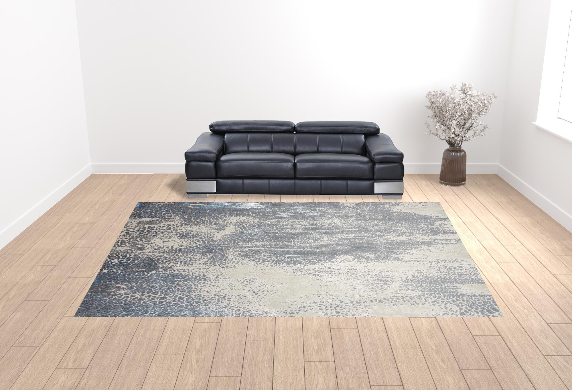 4' X 6' Gray Blue And Ivory Abstract Area Rug