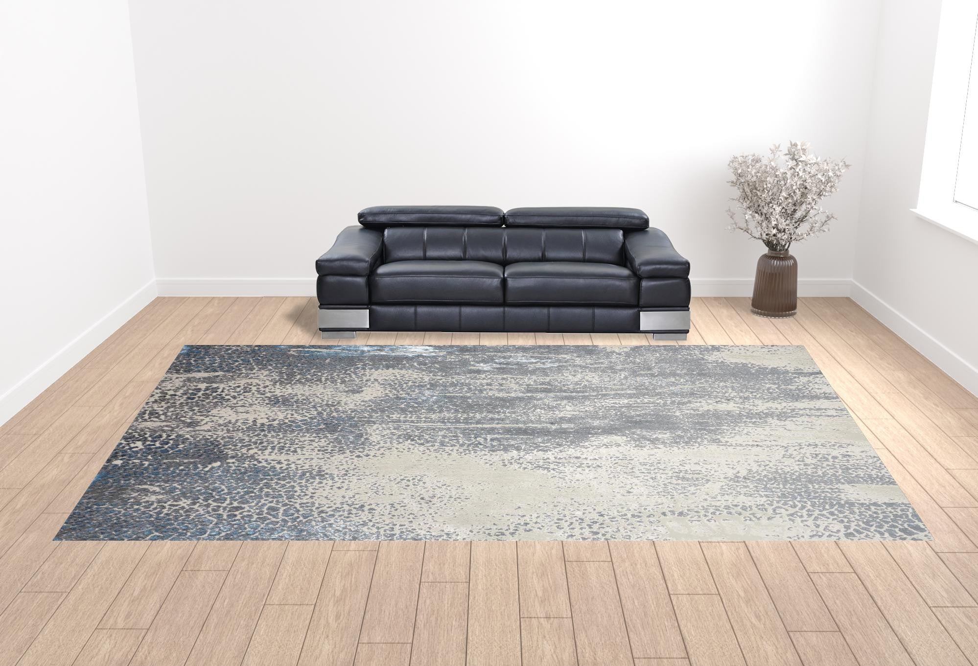4' X 6' Gray Blue And Ivory Abstract Area Rug