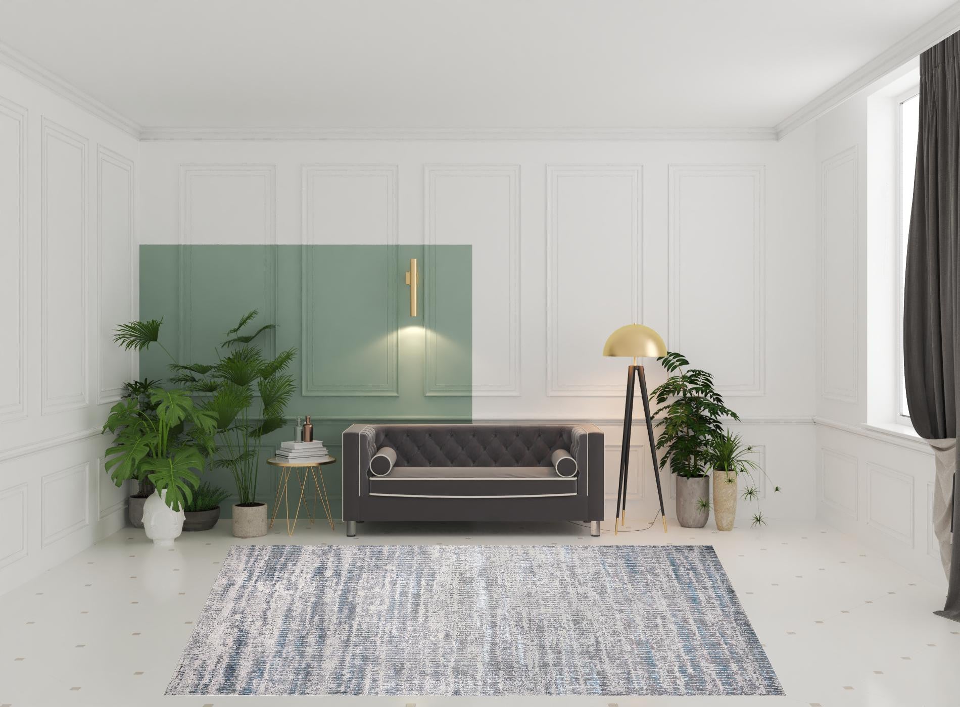 4' X 6' Blue Gray And Ivory Abstract Area Rug