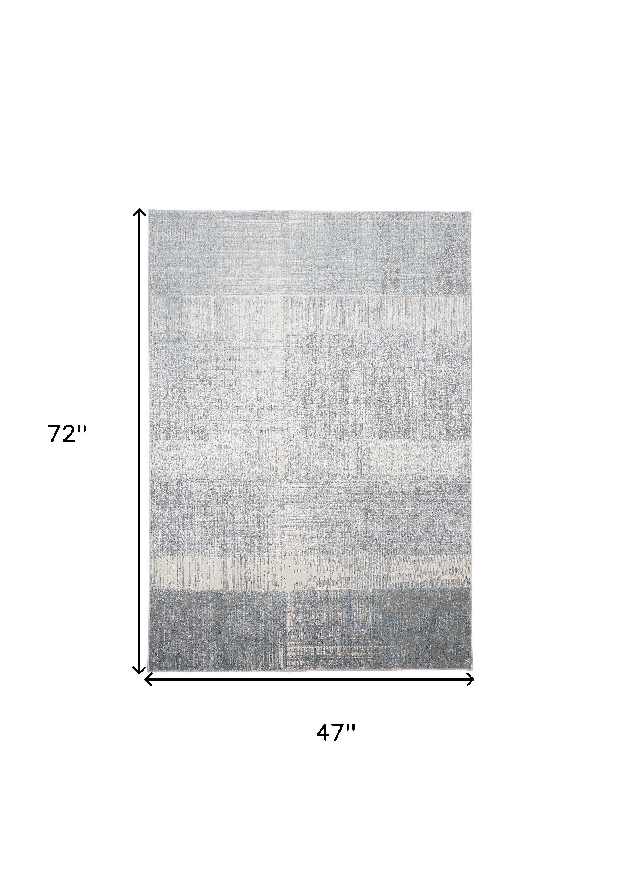 4' X 6' White Gray And Blue Abstract Area Rug
