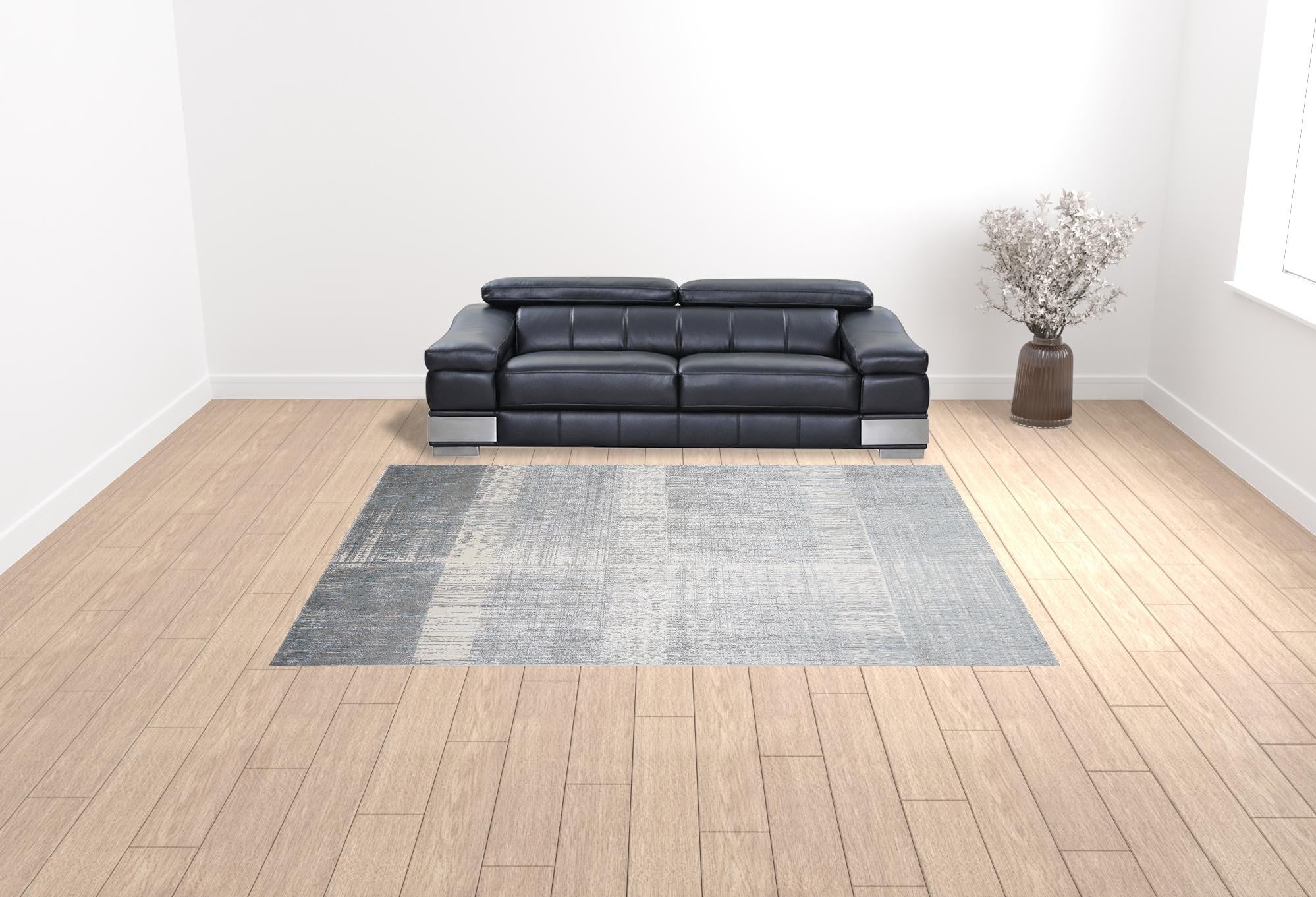 4' X 6' White Gray And Blue Abstract Area Rug