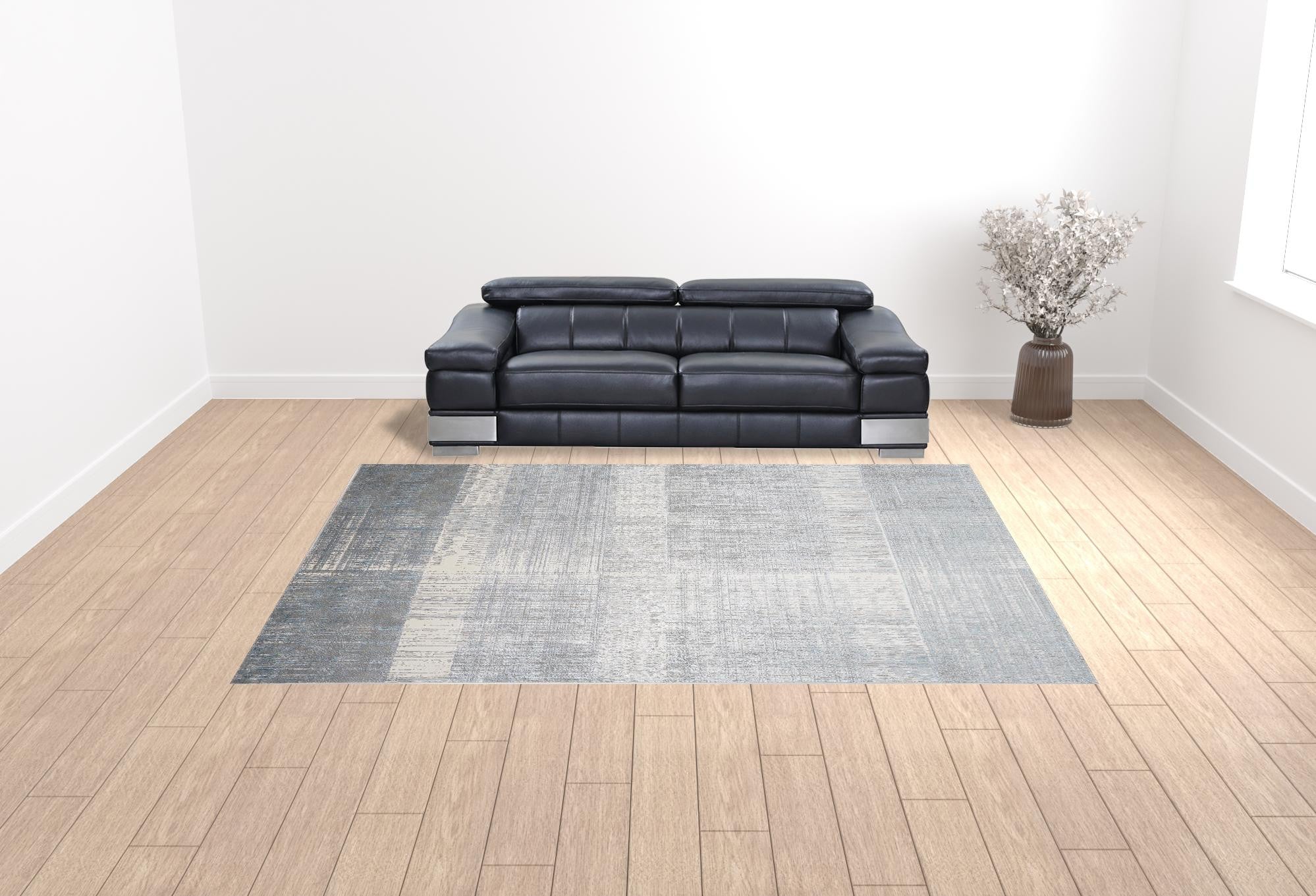 4' X 6' White Gray And Blue Abstract Area Rug