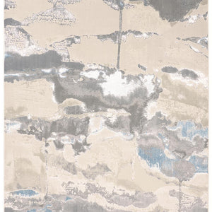 4' X 6' Ivory Gray And Blue Abstract Area Rug