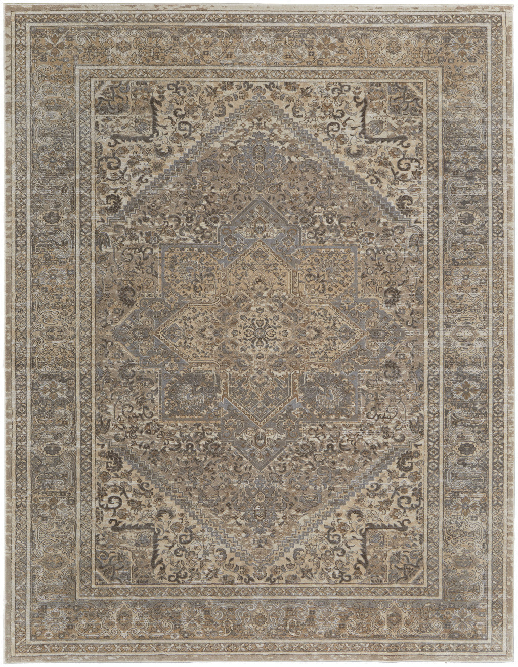4' X 6' Brown Ivory And Tan Floral Power Loom Distressed Area Rug