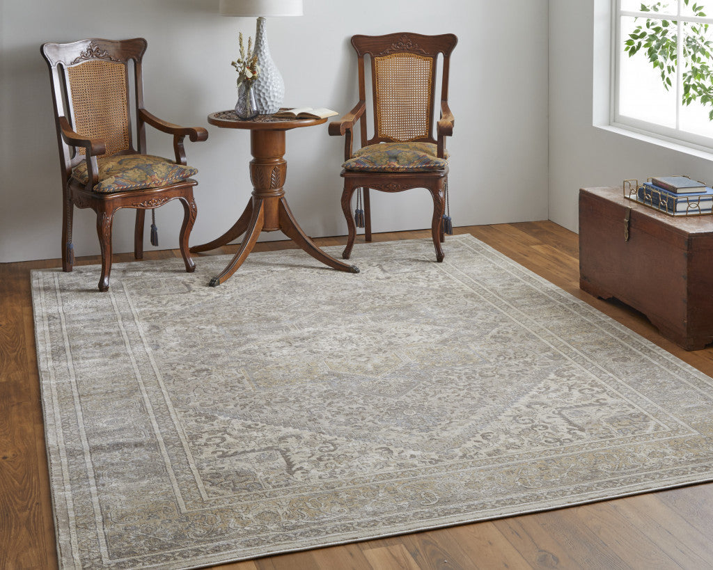 4' X 6' Brown Ivory And Tan Floral Power Loom Distressed Area Rug
