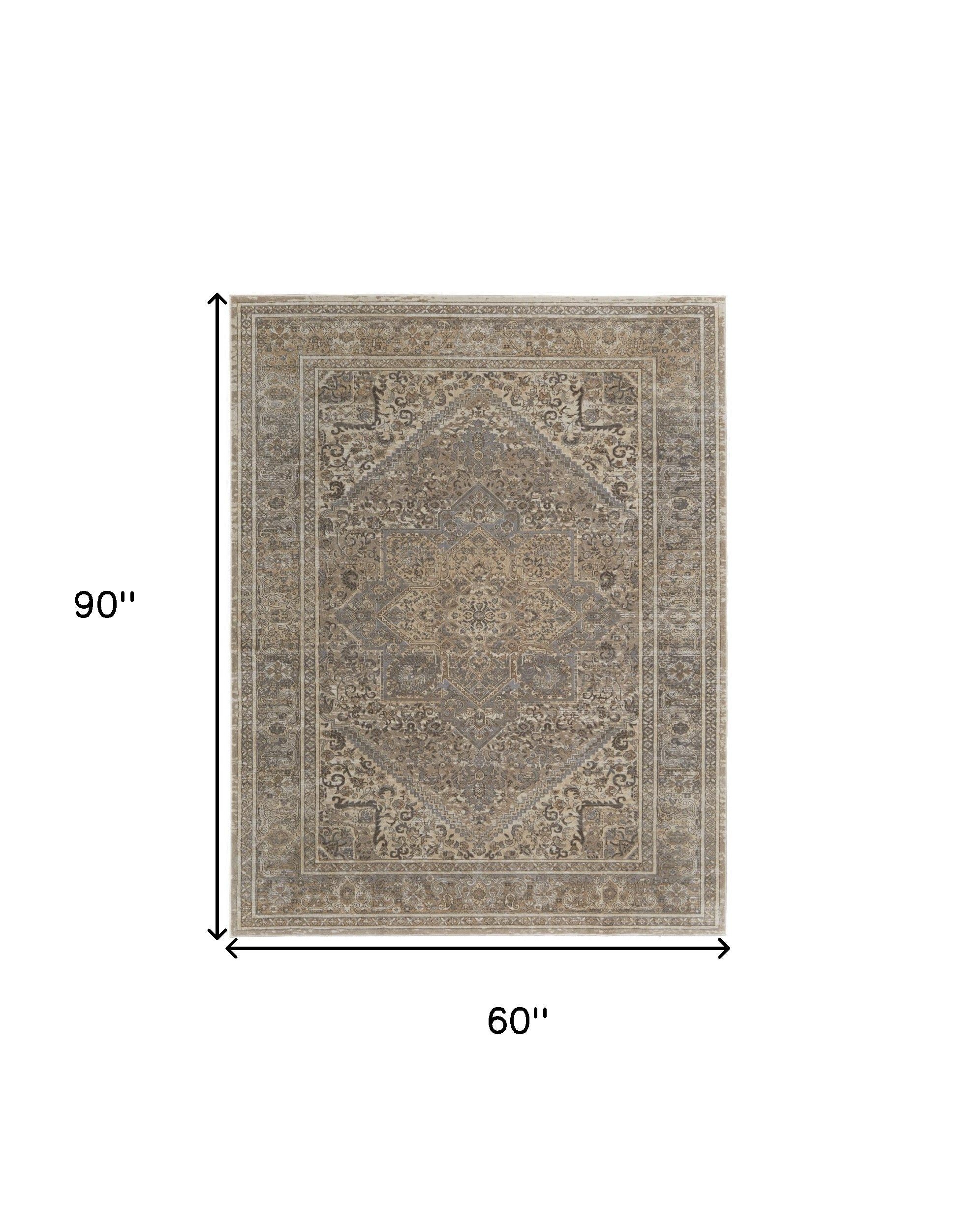 4' X 6' Brown Ivory And Tan Floral Power Loom Distressed Area Rug