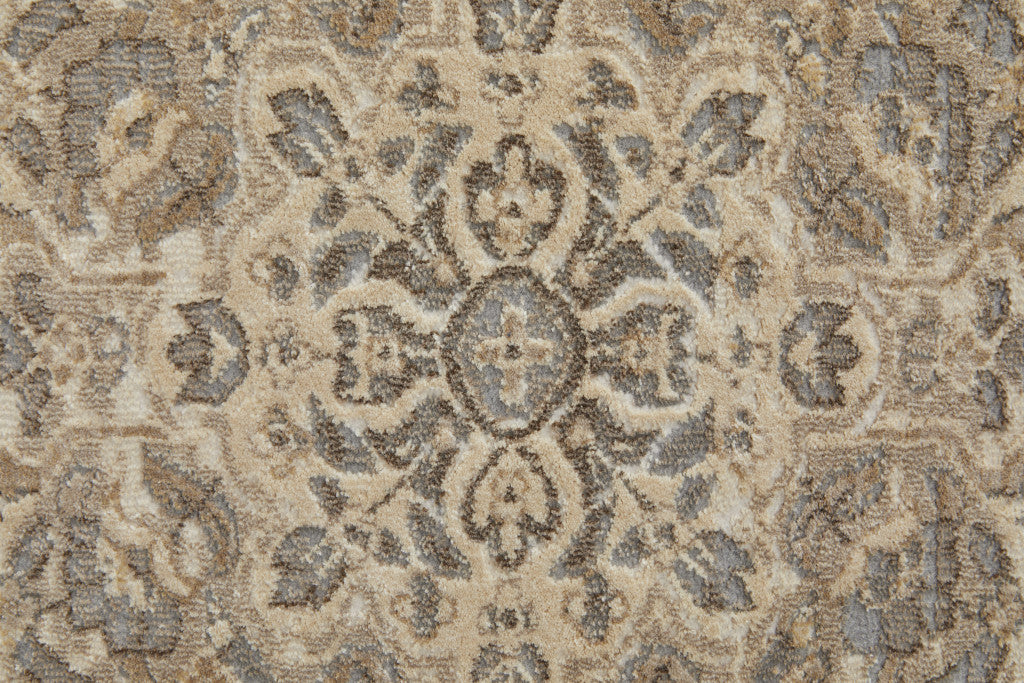 4' X 6' Brown Ivory And Tan Floral Power Loom Distressed Area Rug
