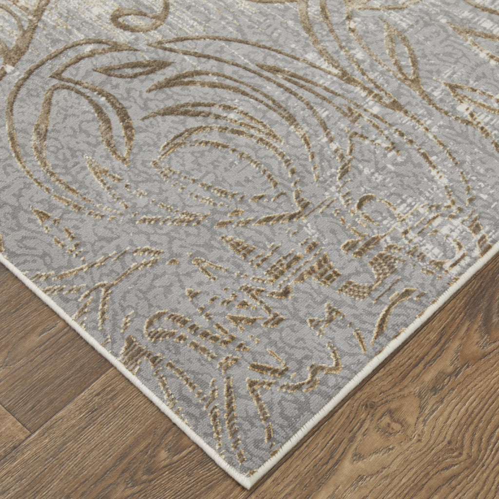Silver Tan And Gray Floral Power Loom Area Rug - 4' x 6'