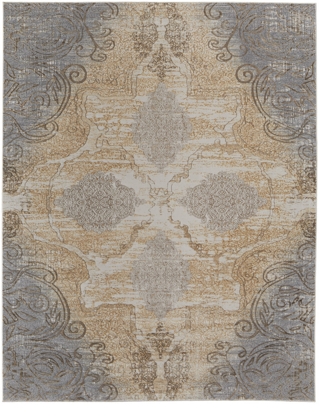 Silver Tan And Gray Floral Power Loom Area Rug - 4' x 6'