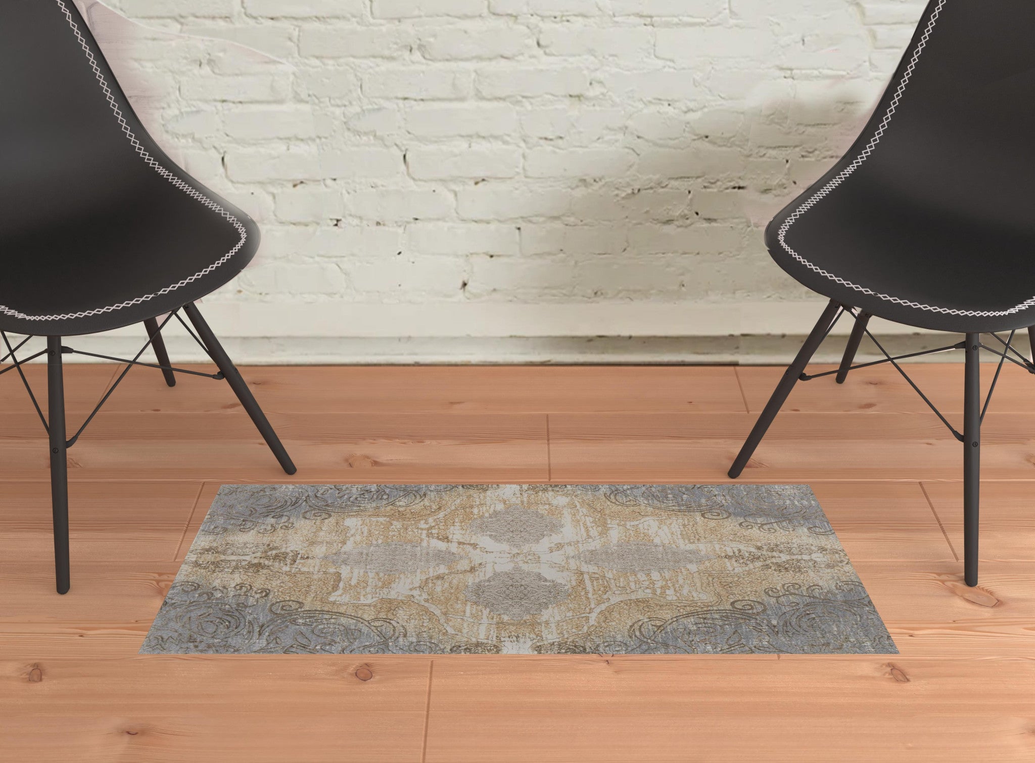 Silver Tan And Gray Floral Power Loom Area Rug - 4' x 6'