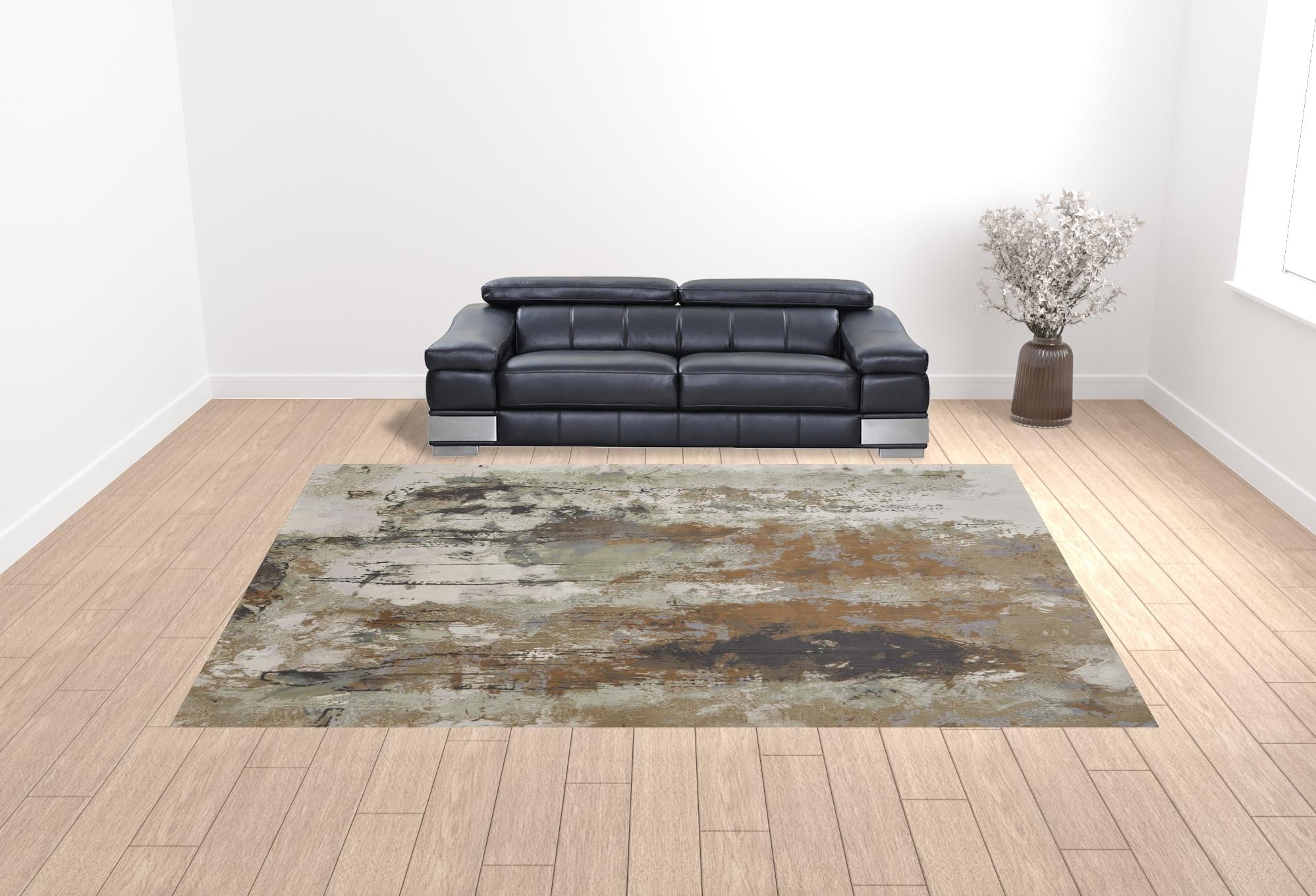 10' X 13' Blue Orange And Ivory Abstract Power Loom Area Rug