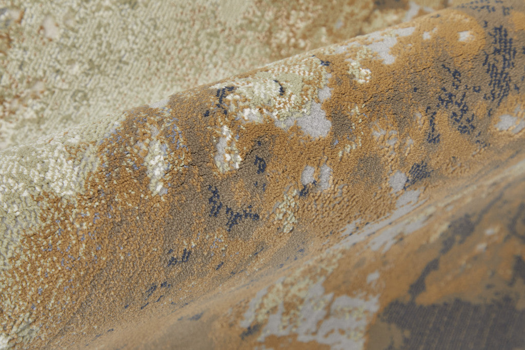 10' X 13' Blue Orange And Ivory Abstract Power Loom Area Rug