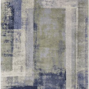 4' X 6' Blue Green And Ivory Abstract Power Loom Distressed Area Rug