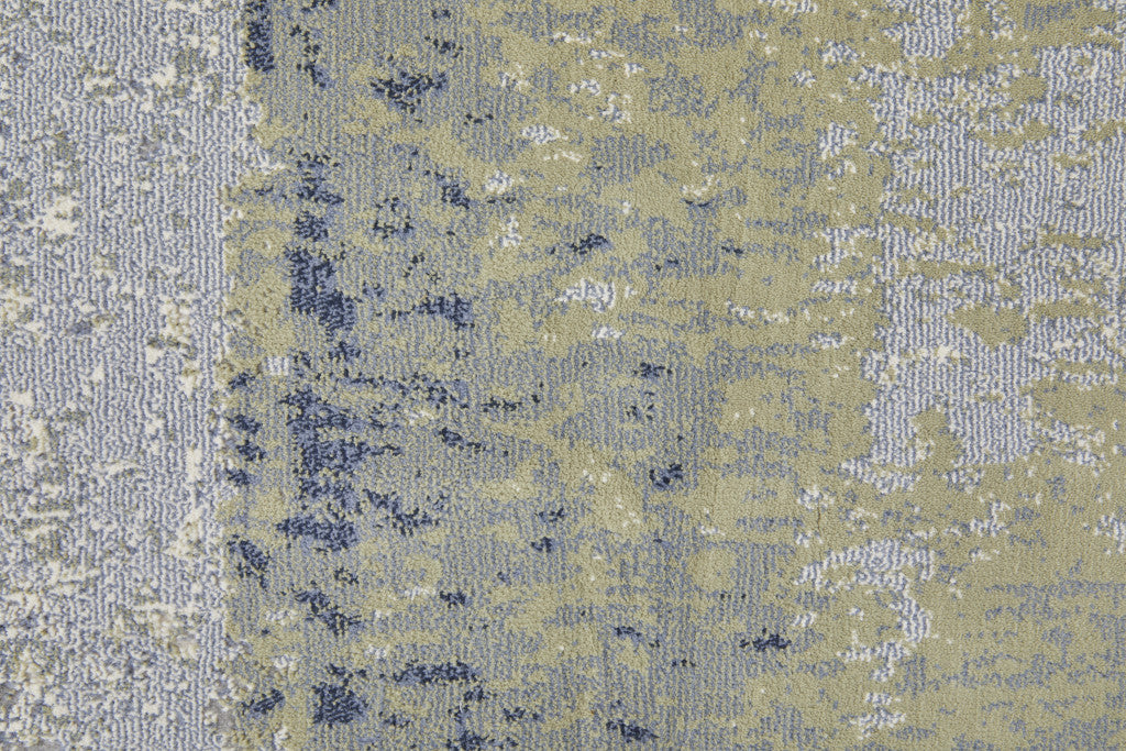 4' X 6' Blue Green And Ivory Abstract Power Loom Distressed Area Rug