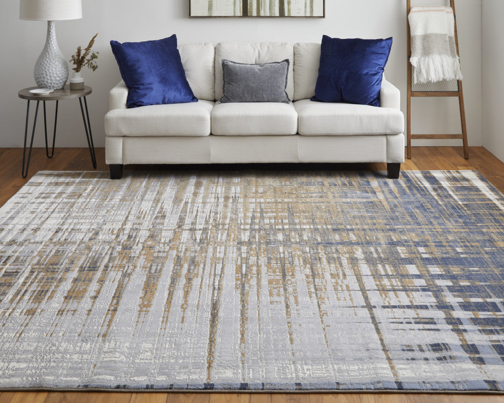 4' X 6' Blue Orange And Gray Abstract Power Loom Area Rug
