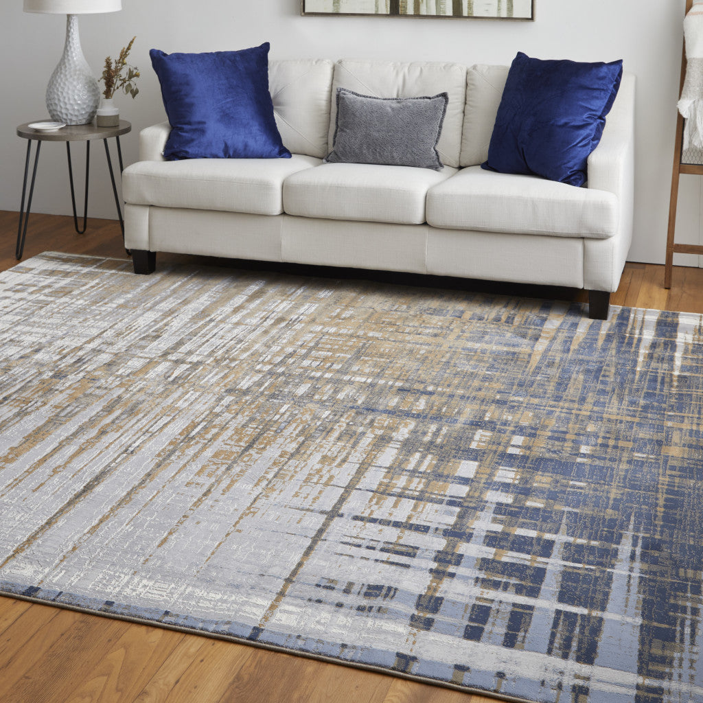 4' X 6' Blue Orange And Gray Abstract Power Loom Area Rug
