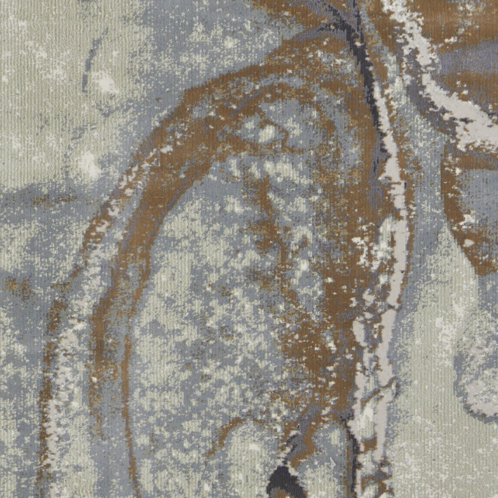 8' Gray And Brown Abstract Power Loom Runner Rug