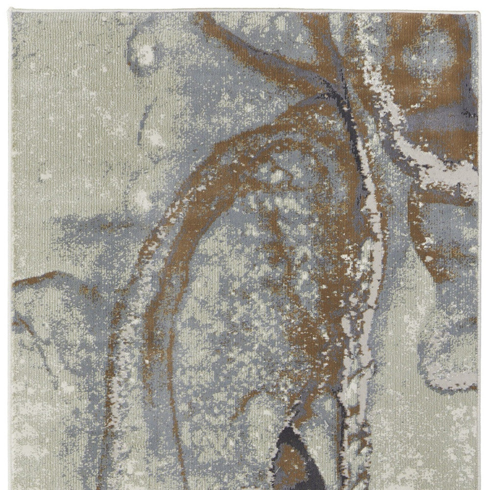 8' Gray And Brown Abstract Power Loom Runner Rug