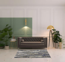 Blue Gray And Tan Abstract Power Loom Distressed Area Rug - 4' x 6'