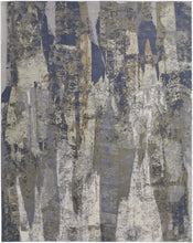 Blue Gray And Tan Abstract Power Loom Distressed Area Rug - 4' x 6'