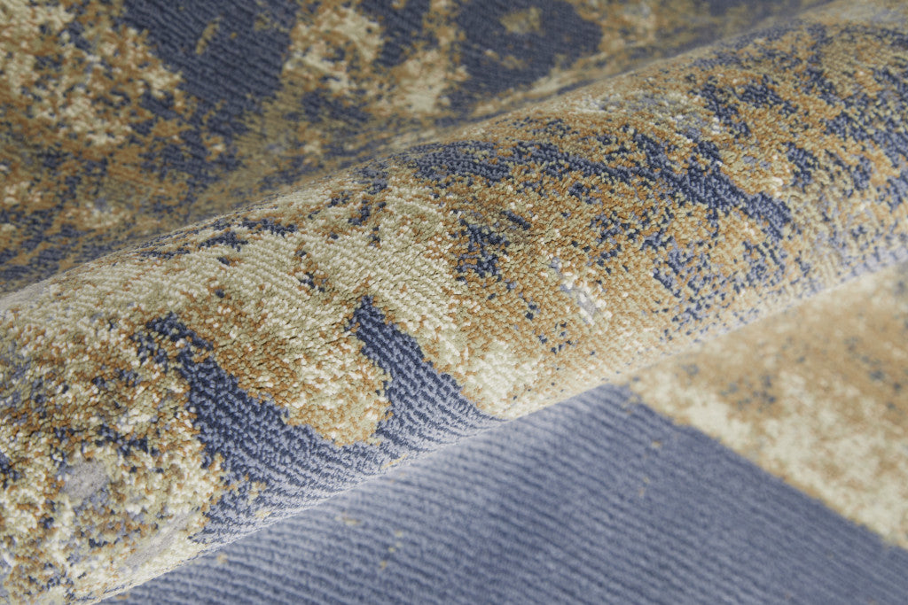 Blue Gray And Tan Abstract Power Loom Distressed Area Rug - 4' x 6'