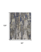 Blue Gray And Tan Abstract Power Loom Distressed Area Rug - 4' x 6'