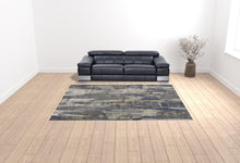 Blue Gray And Tan Abstract Power Loom Distressed Area Rug - 4' x 6'