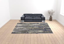 Blue Gray And Tan Abstract Power Loom Distressed Area Rug - 4' x 6'