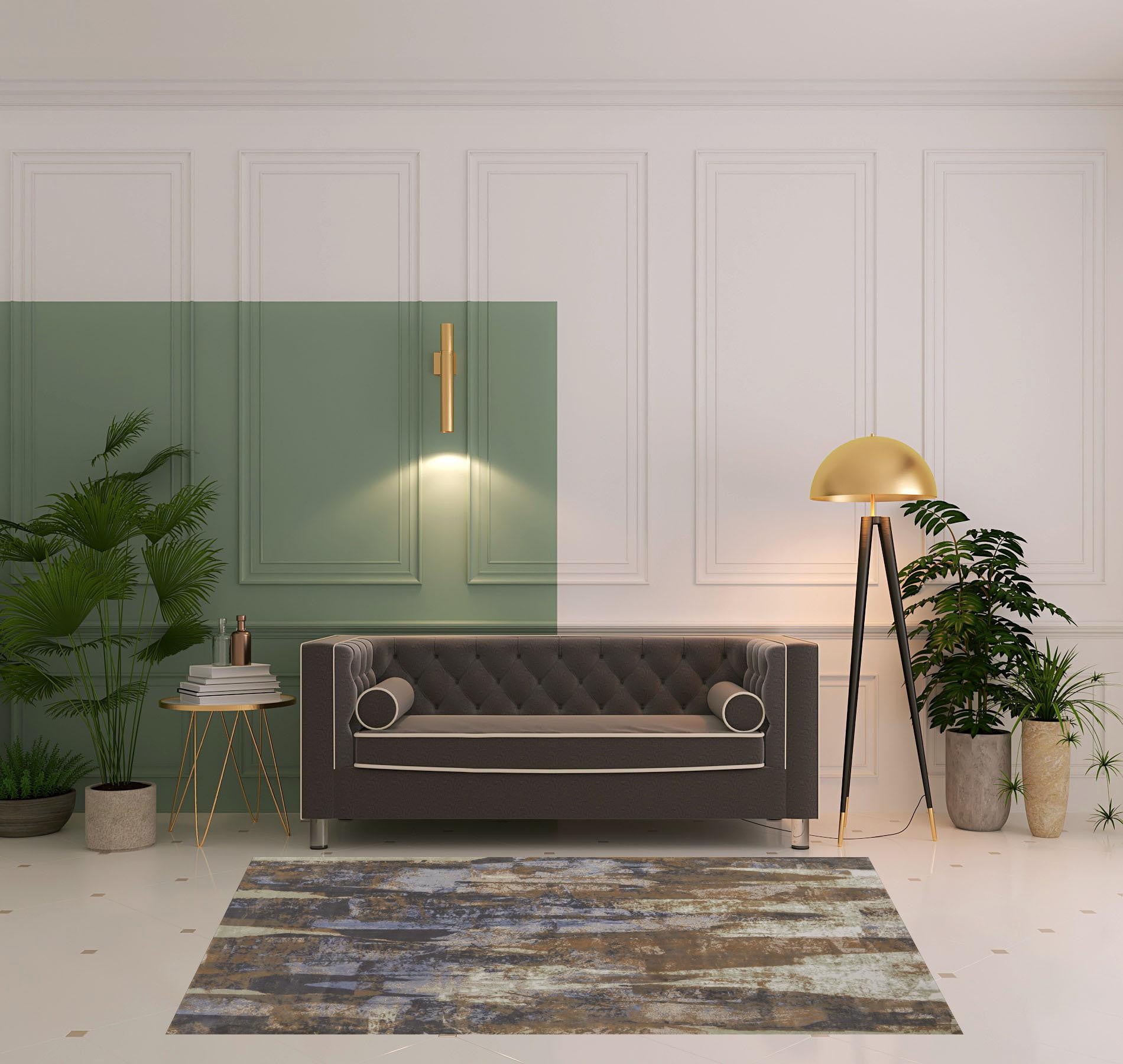 Blue Gray And Tan Abstract Power Loom Distressed Area Rug - 4' x 6'