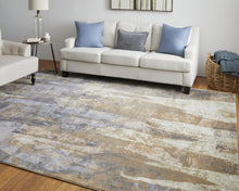 Blue Gray And Tan Abstract Power Loom Distressed Area Rug - 4' x 6'
