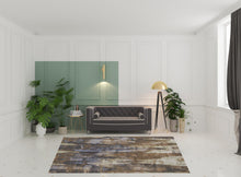 Blue Gray And Tan Abstract Power Loom Distressed Area Rug - 4' x 6'