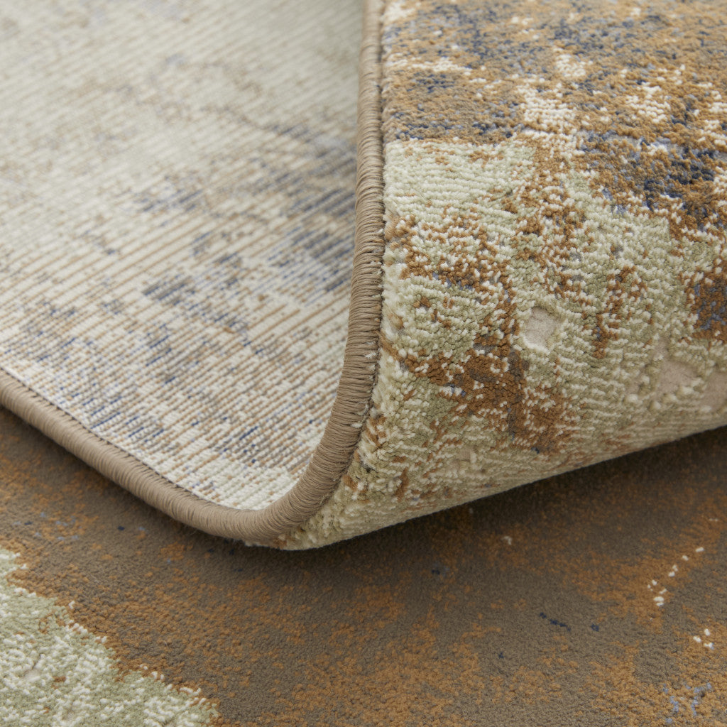 Blue Gray And Tan Abstract Power Loom Distressed Area Rug - 4' x 6'