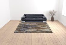 Blue Gray And Tan Abstract Power Loom Distressed Area Rug - 4' x 6'