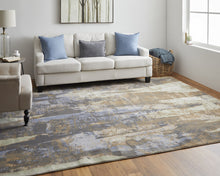 Blue Gray And Tan Abstract Power Loom Distressed Area Rug - 4' x 6'