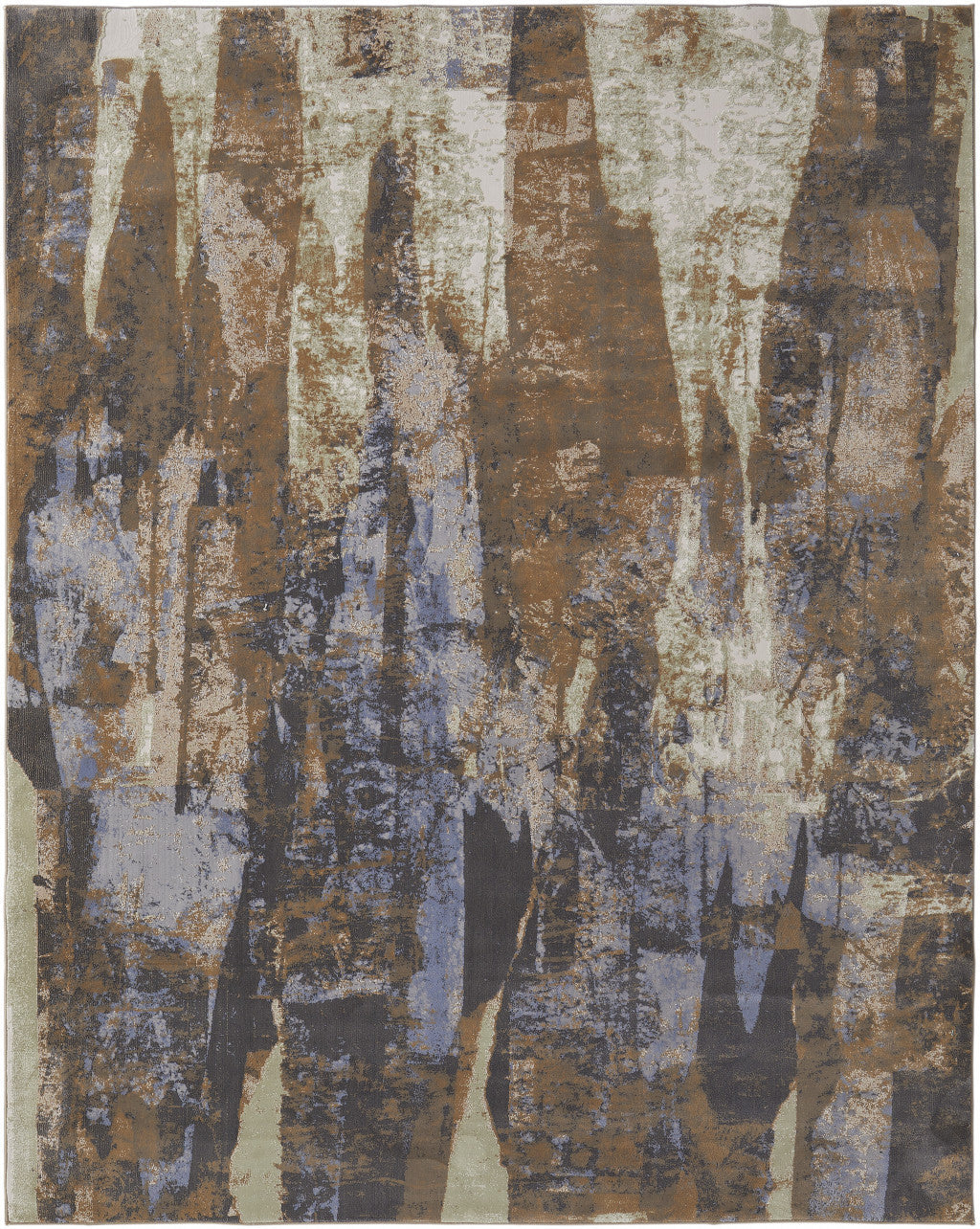Blue Gray And Tan Abstract Power Loom Distressed Area Rug - 4' x 6'