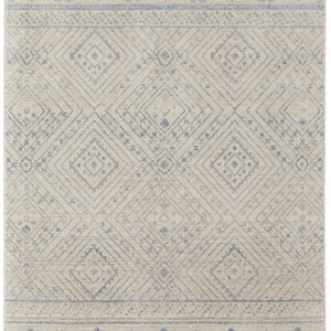 4' X 6' Ivory And Blue Geometric Power Loom Distressed Area Rug