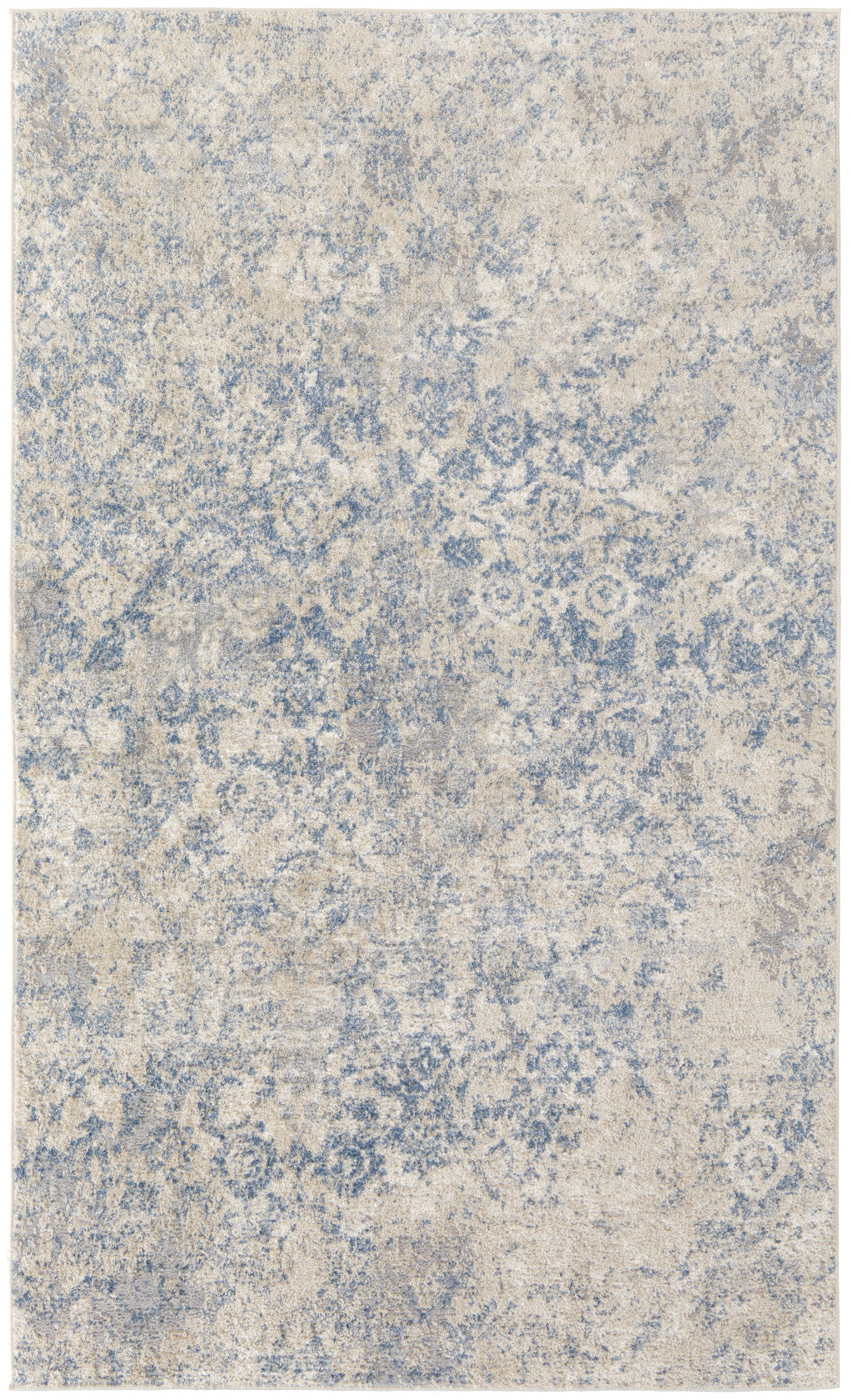 4' X 6' Blue And Ivory Abstract Power Loom Distressed Area Rug