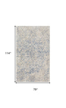 4' X 6' Blue And Ivory Abstract Power Loom Distressed Area Rug