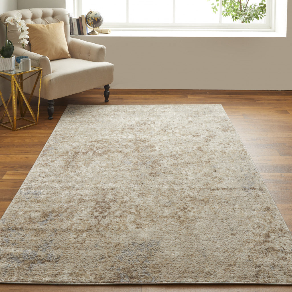 4' X 6' Blue And Ivory Abstract Power Loom Distressed Area Rug
