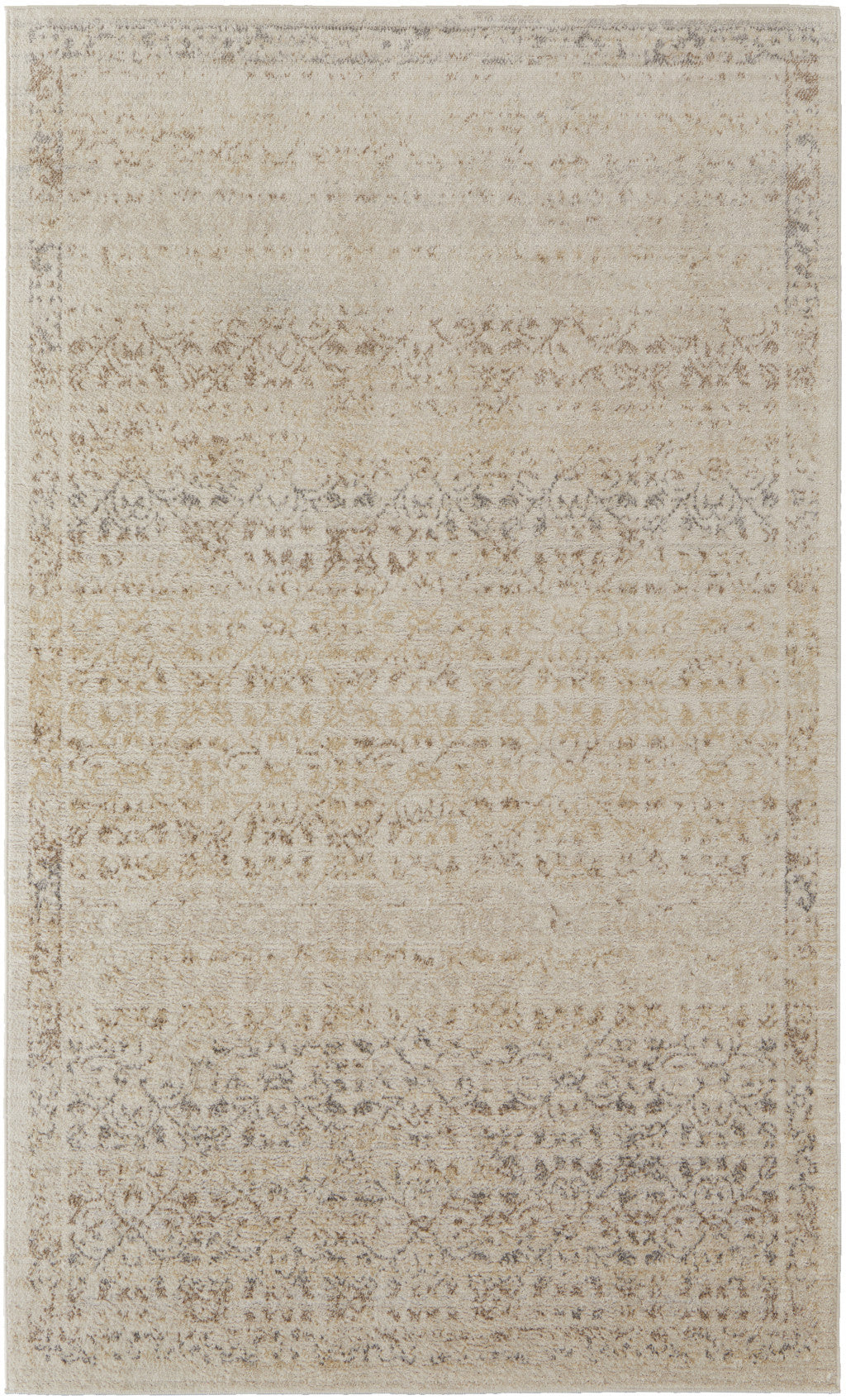 4' X 6' Ivory Tan And Gray Abstract Power Loom Distressed Area Rug