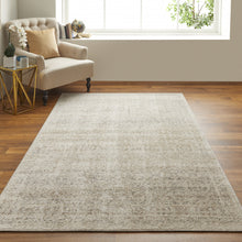 4' X 6' Ivory Tan And Gray Abstract Power Loom Distressed Area Rug
