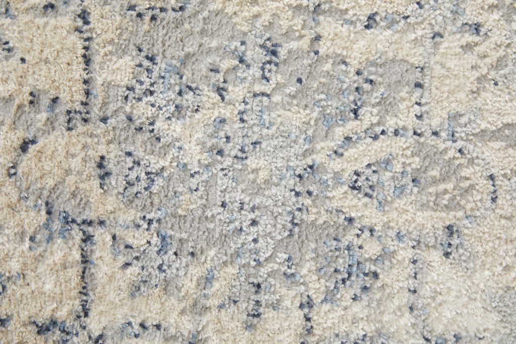 4' X 6' Blue Gray And Ivory Floral Power Loom Distressed Area Rug