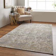 4' X 6' Blue Gray And Ivory Floral Power Loom Distressed Area Rug