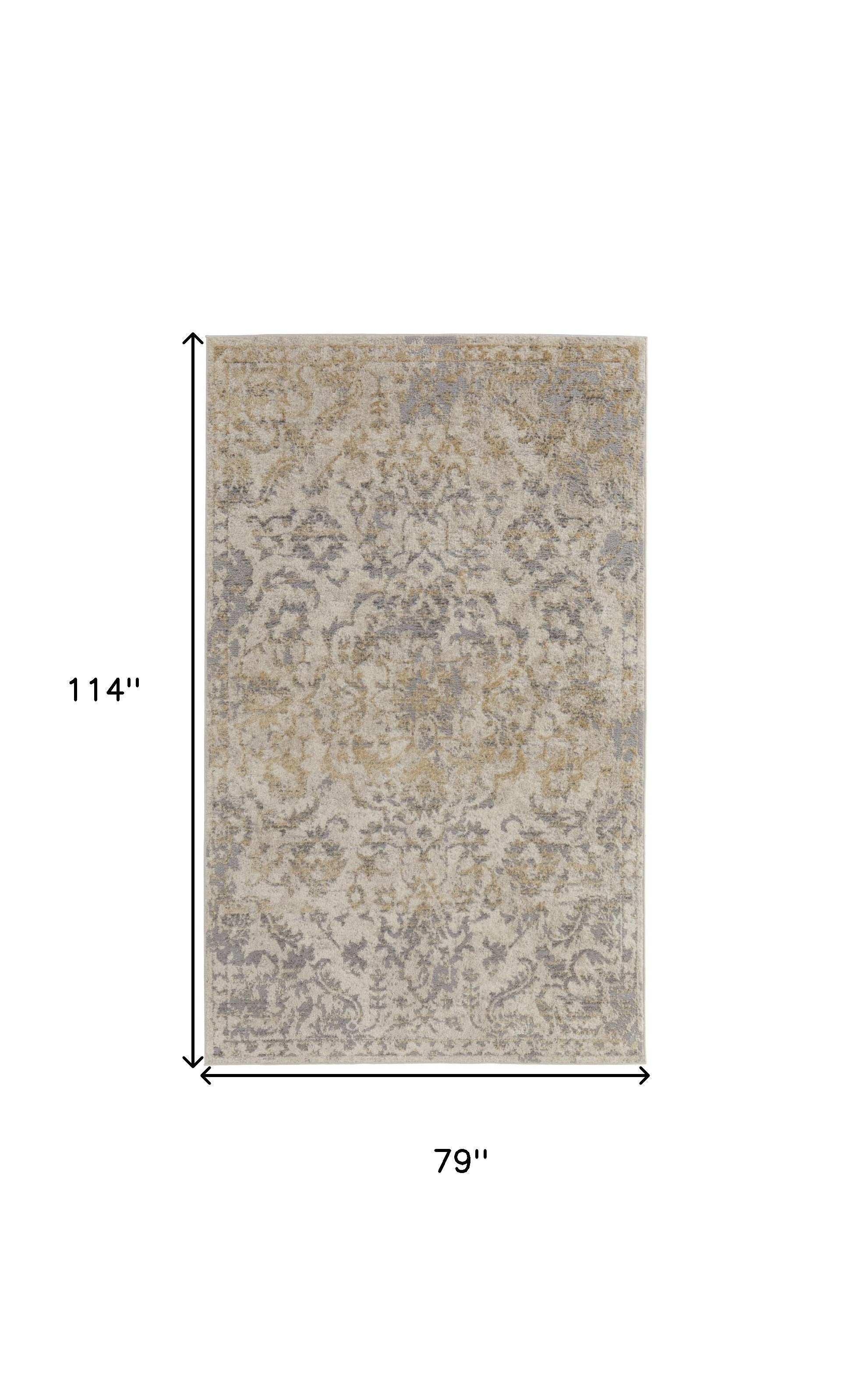 4' X 6' Blue Gray And Ivory Floral Power Loom Distressed Area Rug
