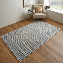 5' X 8' Blue And Ivory Geometric Power Loom Distressed Area Rug