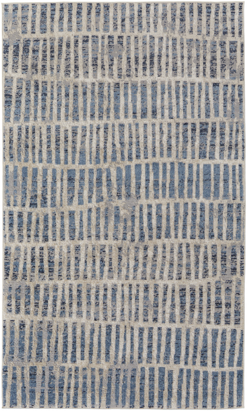 5' X 8' Blue And Ivory Geometric Power Loom Distressed Area Rug