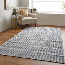 5' X 8' Blue And Ivory Geometric Power Loom Distressed Area Rug