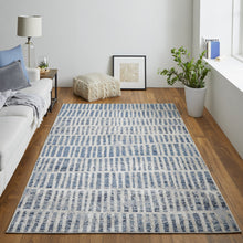 5' X 8' Blue And Ivory Geometric Power Loom Distressed Area Rug