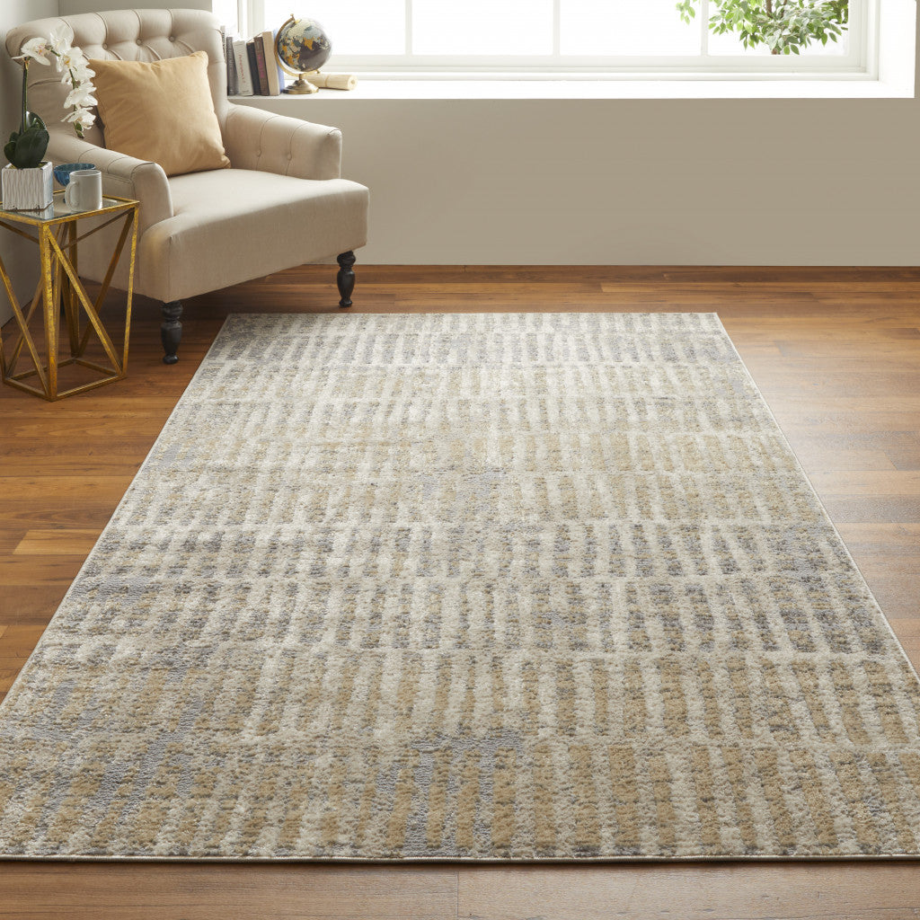 5' X 8' Blue And Ivory Geometric Power Loom Distressed Area Rug