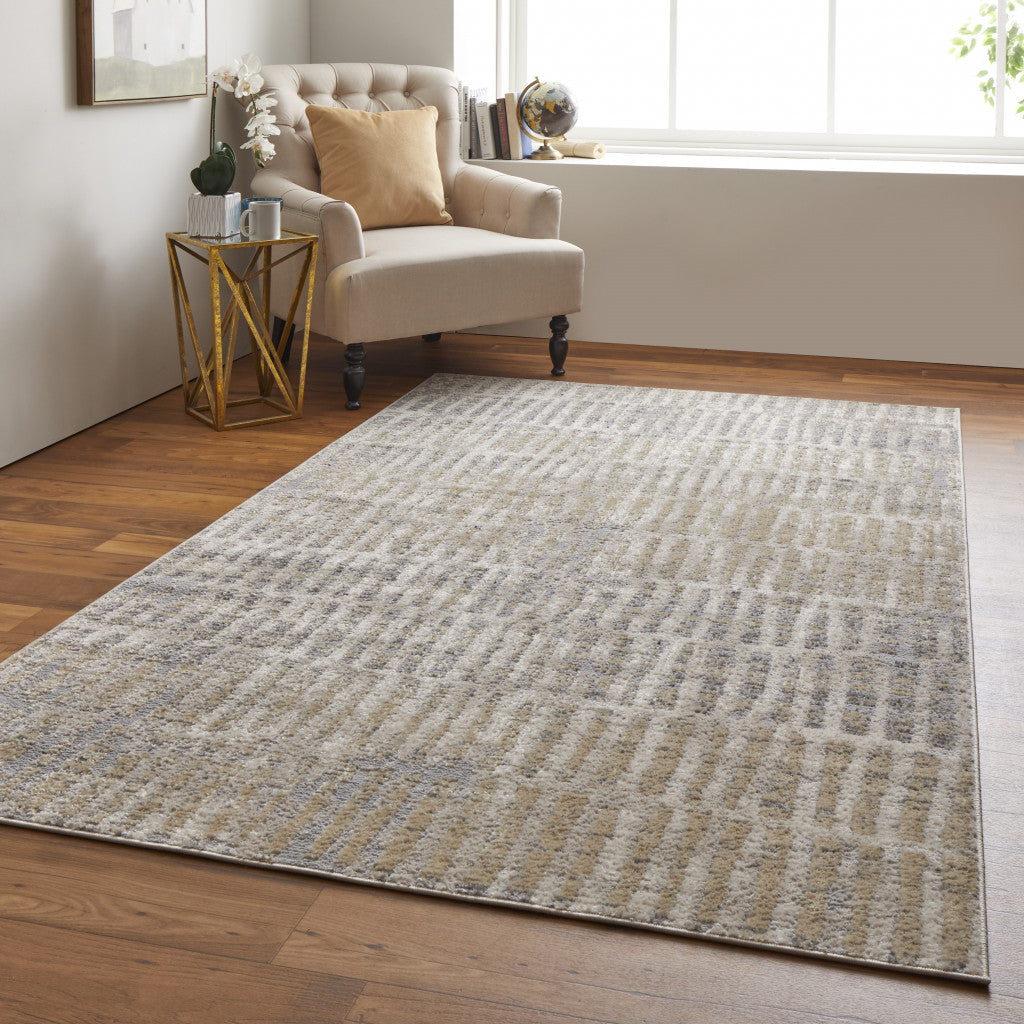 5' X 8' Blue And Ivory Geometric Power Loom Distressed Area Rug